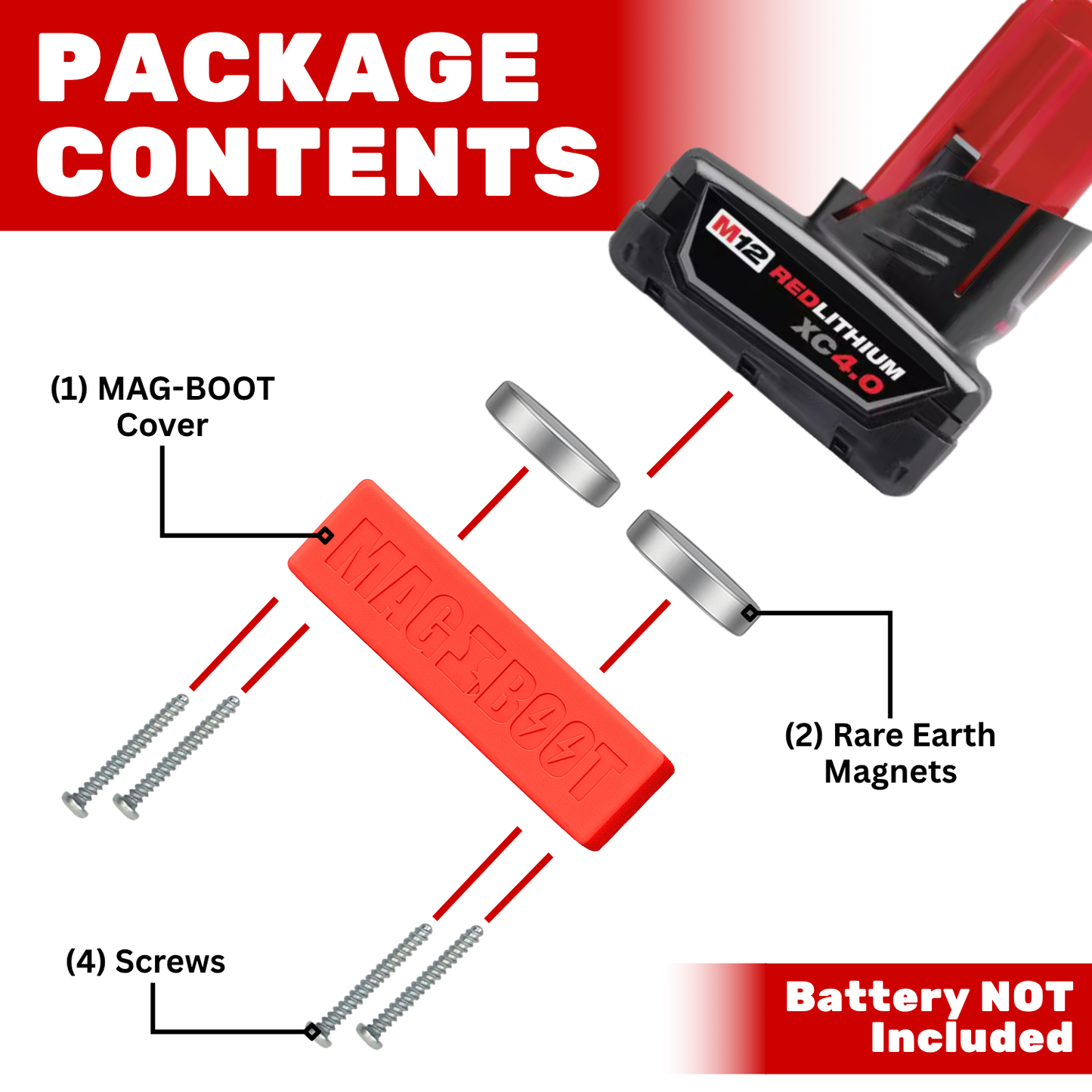 MAG-BOOT Magnetic Battery Cover - Milwaukee M12 XC3.0/4.0/6.0